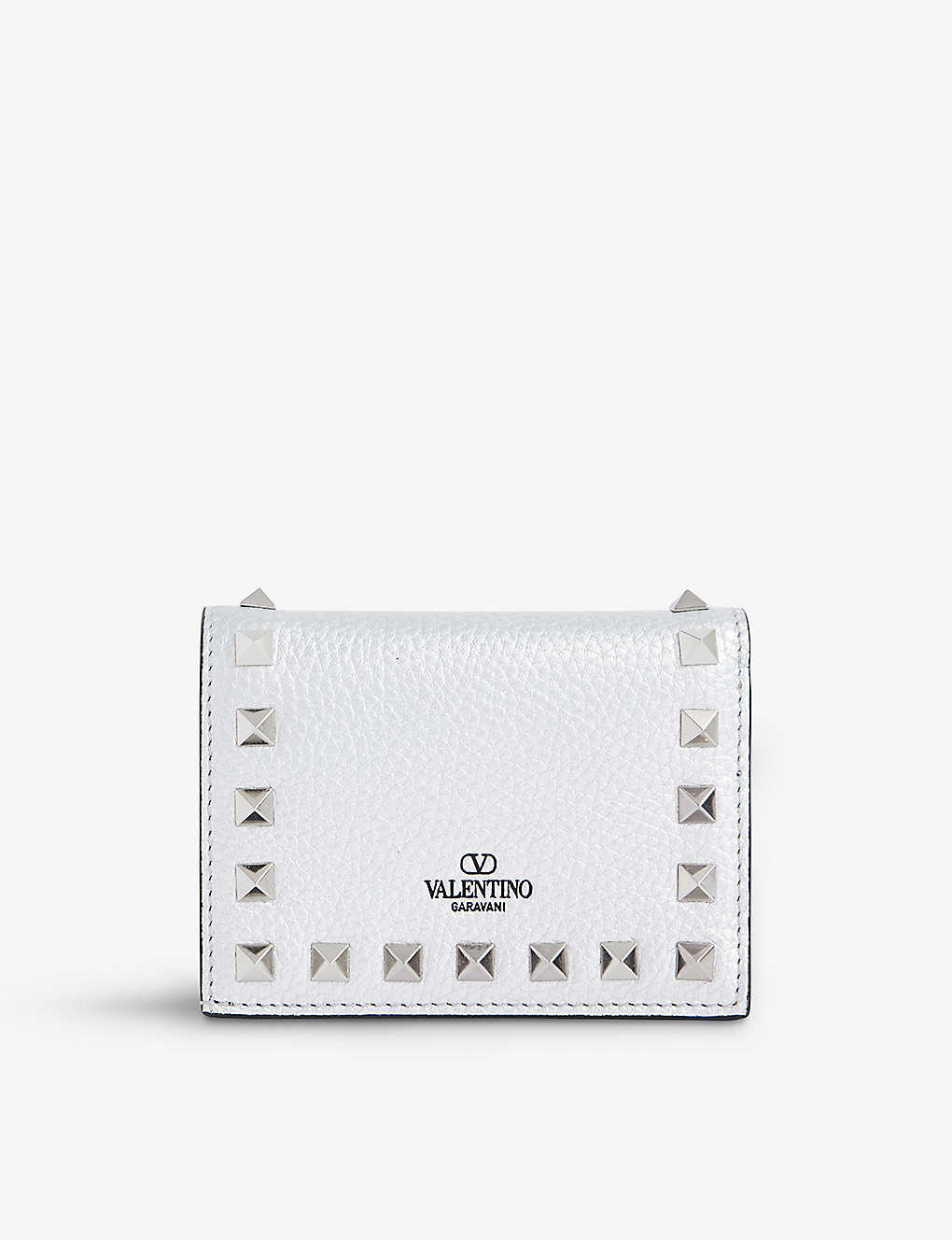 Valentino Garavani Womens Silver Rockstud Branded Leather Wallet