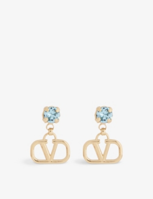 VALENTINO GARAVANI: Logo-engraved brass and cubic zirconia earrings