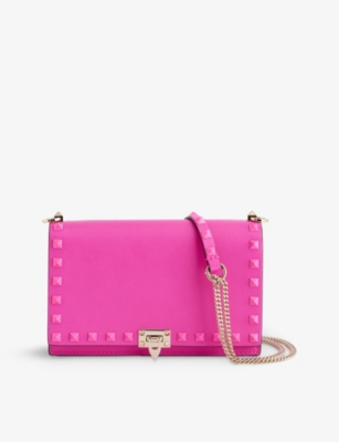 Valentino Garavani Womens Pink Pp Rockstud Leather Shoulder Bag