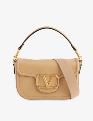 Valentino Garavani Womens Cappuccino Locò V-logo Leather Shoulder Bag