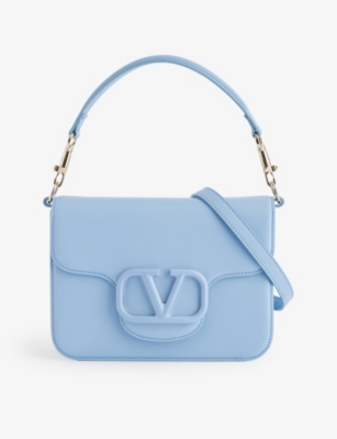Valentino Garavani Women's Popeline Blue Locò Vlogo Leather Shoulder Bag