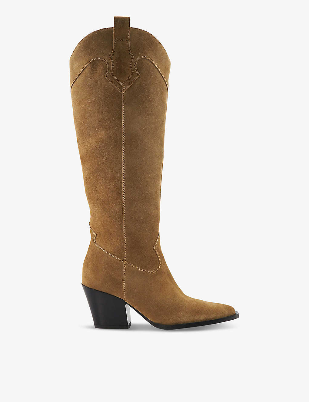 Dune Womens Taupe-suede Tennessee Western Suede Knee-high Heeled Boots