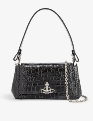 Vivienne Westwood Womens Black Hazel Croc-embossed Leather Top-handle Bag