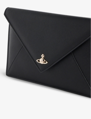 Shop Vivienne Westwood Logo-plaque Envelope Leather Clutch In Black