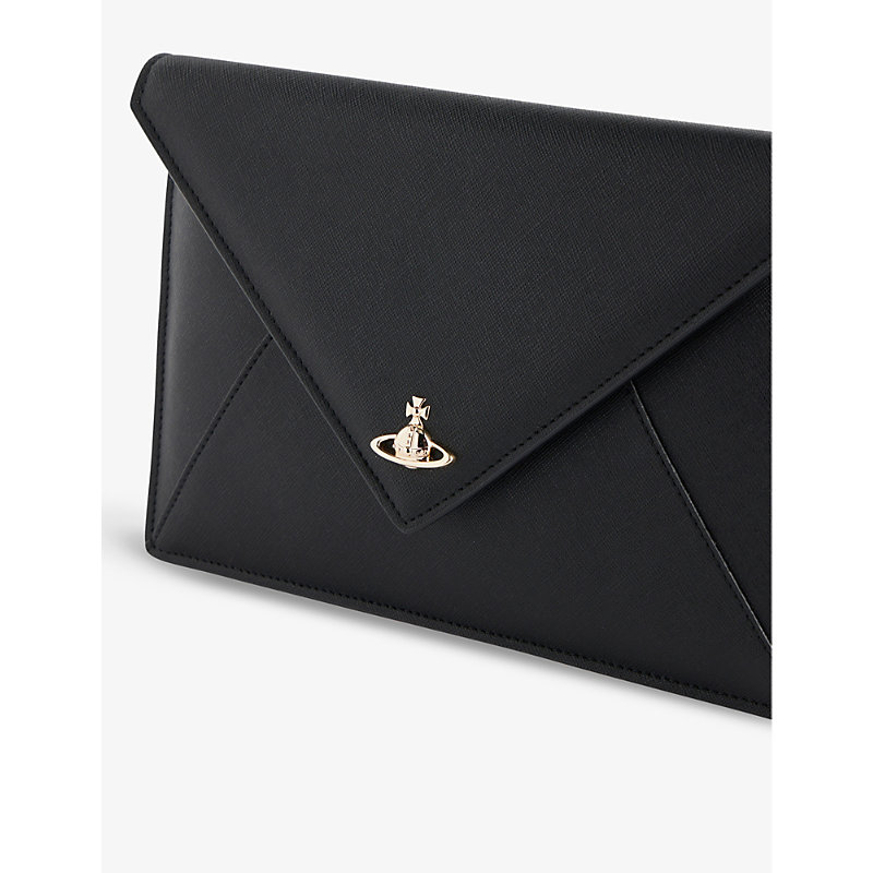 Shop Vivienne Westwood Logo-plaque Envelope Leather Clutch In Black