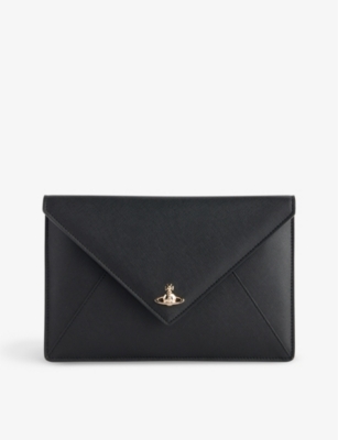 VIVIENNE WESTWOOD: Logo-plaque envelope leather clutch