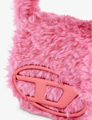 Shop Diesel 1dr Xs Logo-plaque Faux-fur Cross-body Bag In Pink