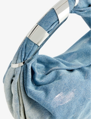 Shop Diesel Grab-d Silver-toned Clasp Denim Hobo Bag