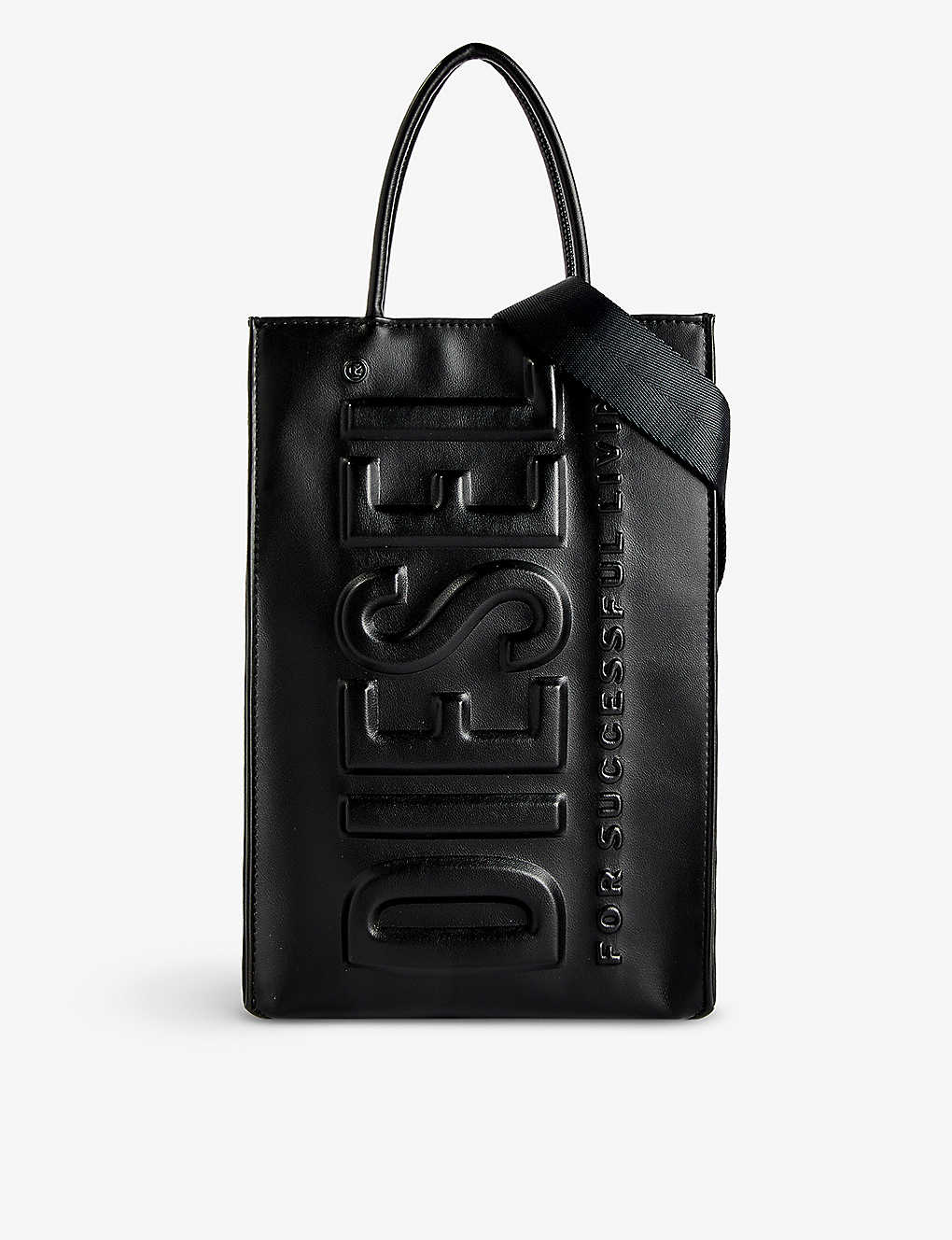 Diesel 3d Shopper Logo-embossed Tote Bag In Black