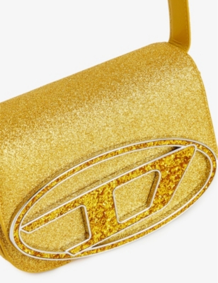Shop Diesel 1dr Logo-plaque Glitter-embellished Shoulder Bag In Gold