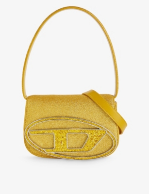 Diesel Womens Gold 1dr Logo-plaque Glitter-embellished Shoulder Bag