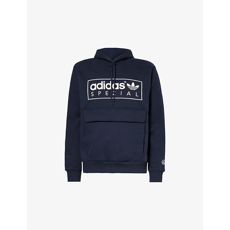 Adidas Statement Banktop Brand-print Cotton-blend Hoody In Night Navy