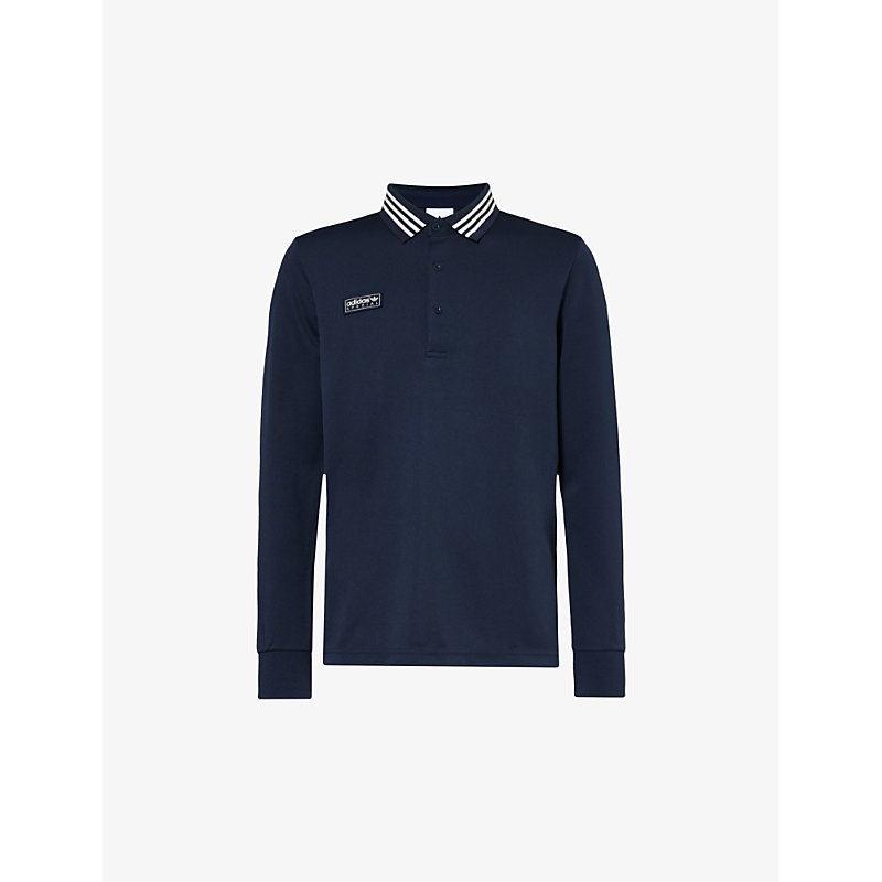 Adidas Statement Brand-patch Striped-collar Recycled-polyester Polo Shirt In Night Navy