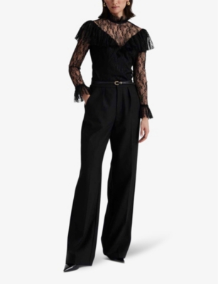 Shop By Malina Malina Women's Black Straight-leg High-rise Wool-blend Trousers