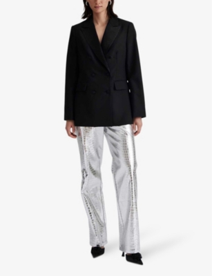 By Malina Womens Black Double-breasted Peak-lapel Wool-blend Blazer In Black