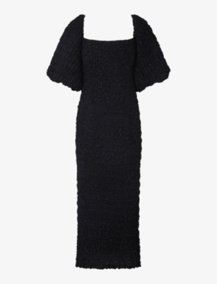 By Malina Womens Black Carli Square-neck Smocked Woven Midi Dress