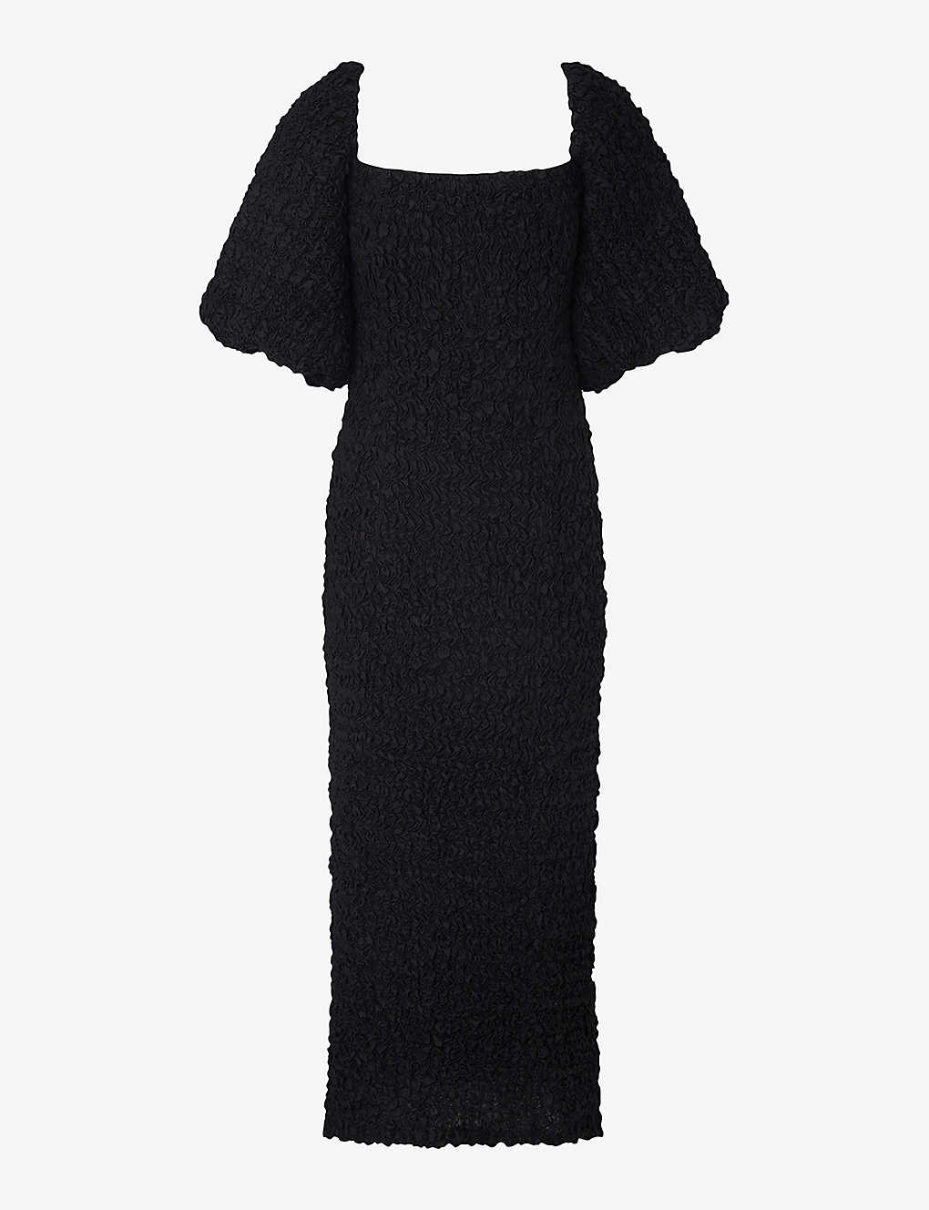 By Malina Womens Black Carli Square-neck Smocked Woven Midi Dress