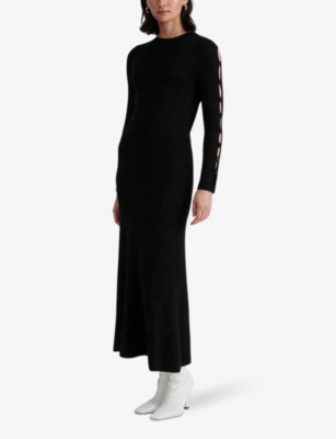 Shop By Malina Fellie Cut-out Long-sleeve Knitted Maxi Dress In Black