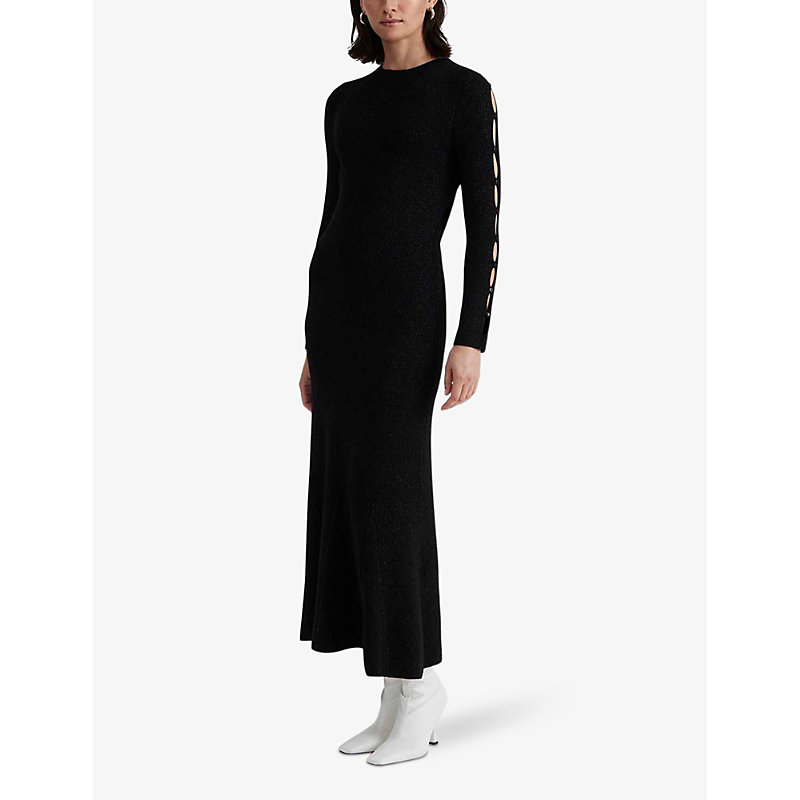 Shop By Malina Malina Women's Black Fellie Cut-out Long-sleeve Knitted Maxi Dress