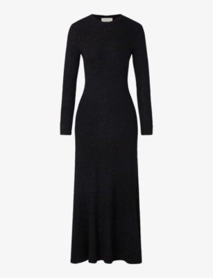 By Malina Womens Black Fellie Cut-out Long-sleeve Knitted Maxi Dress