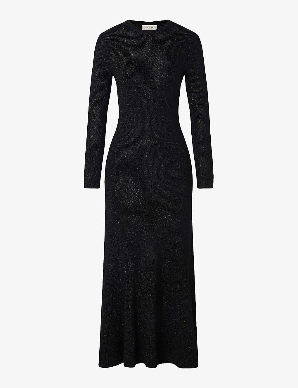 By Malina Womens Black Fellie Cut-out Long-sleeve Knitted Maxi Dress