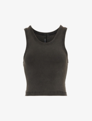 Entire Studios Womens Cropped Scoop-neck Stretch-cotton Tank Top Soot In Washed Black