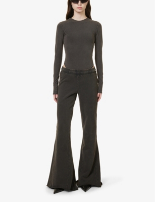 Shop Entire Studios Women's Washed Black Round-neck High-leg Stretch-organic Cotton Bodysuit