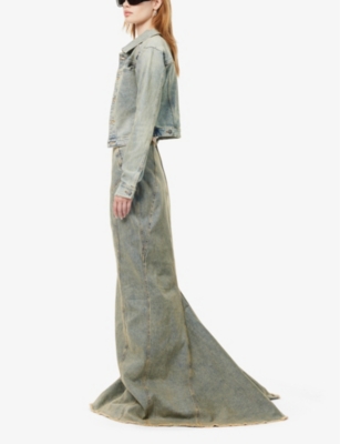 Shop Entire Studios Womens Surface Wave Caudal Faded-wash Stretch-denim Maxi Skirt
