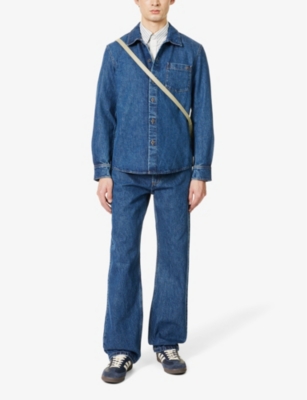 Shop Apc Men's Mid Blue Contrast-stitching Straight-leg Regular-fit Jeans