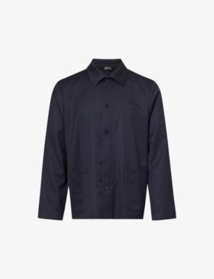 Shop Apc Men's Dark Navy Patch-pocket Regular-fit Wool Jacket