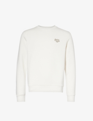 Apc Mens Chalk Brand-embroidered Crewneck Cotton-jersey Sweatshirt