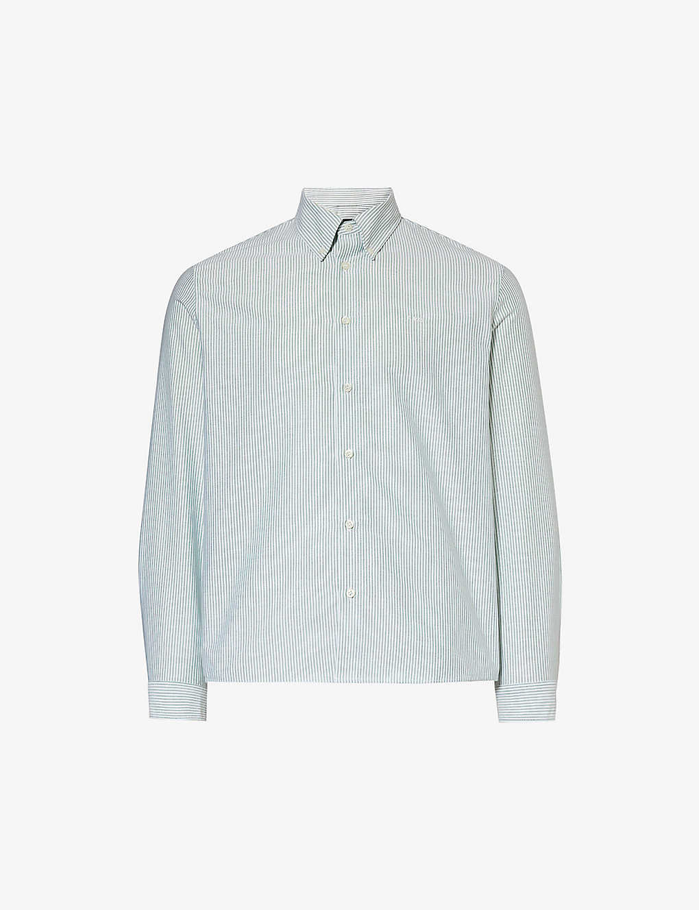 Apc Mens Green Brand-embroidered Striped Regular-fit Cotton Shirt