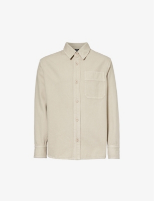 Apc Mens Taupe Long-sleeved Chest-pocket Cotton Shirt