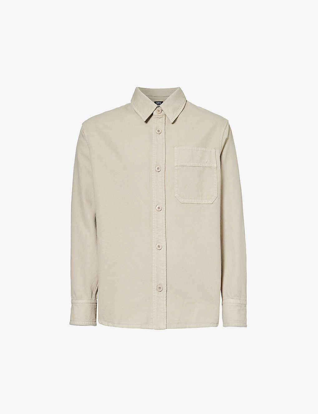 Apc Mens Taupe Long-sleeved Chest-pocket Cotton Shirt
