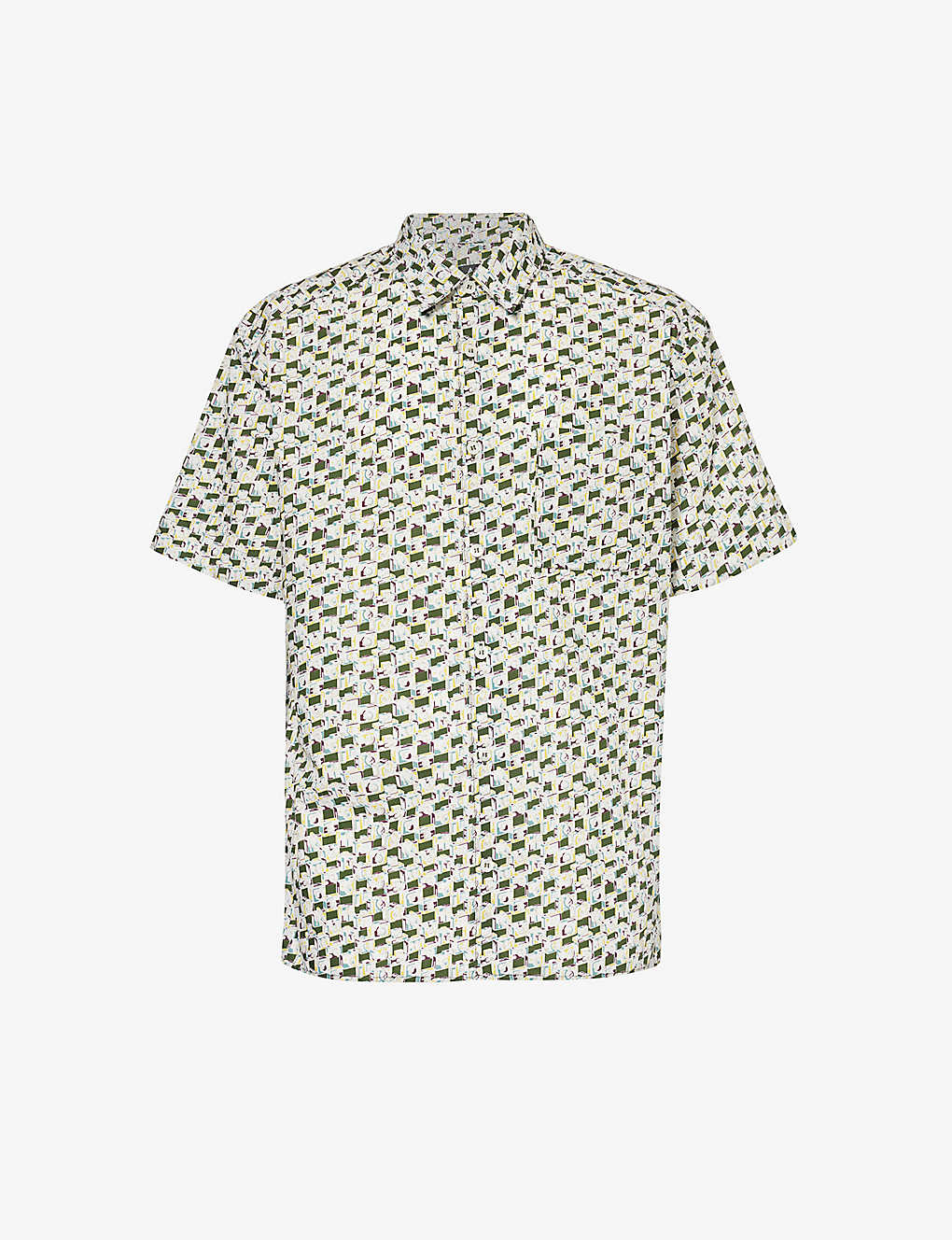 Apc Mens Dark Green Abstract-pattern Regular-fit Cotton-poplin Shirt