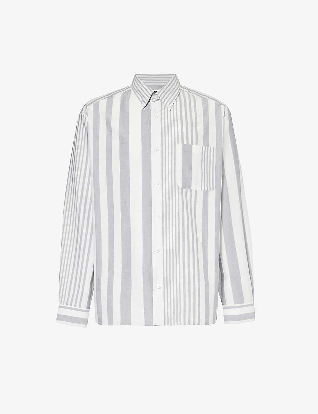Apc Mens Grey White Striped Relaxed-fit Cotton Shirt