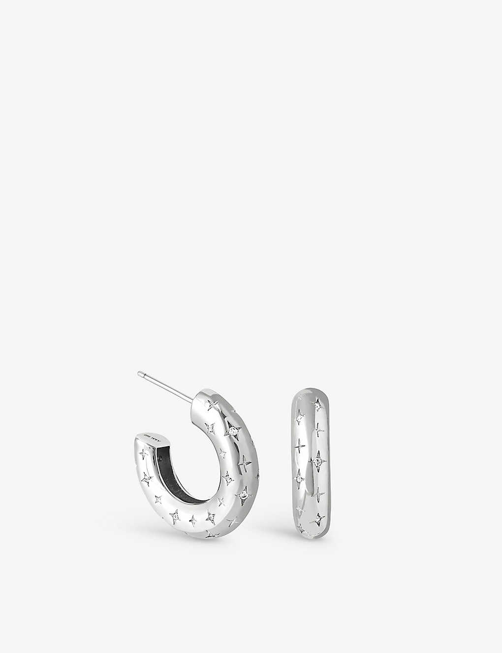Astrid & Miyu Cosmic Star Dome Rhodium-plated Brass And Cubic-zirconia Hoop Earrings In Silver