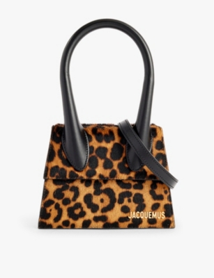Shop Jacquemus Print Leopard Brown Le Chiquito Moyen Leopard-print Leather Top-handle Bag