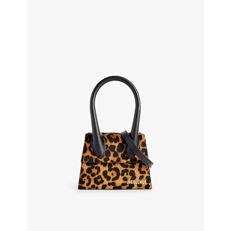 Shop Jacquemus Print Leopard Brown Le Chiquito Moyen Leopard-print Leather Top-handle Bag