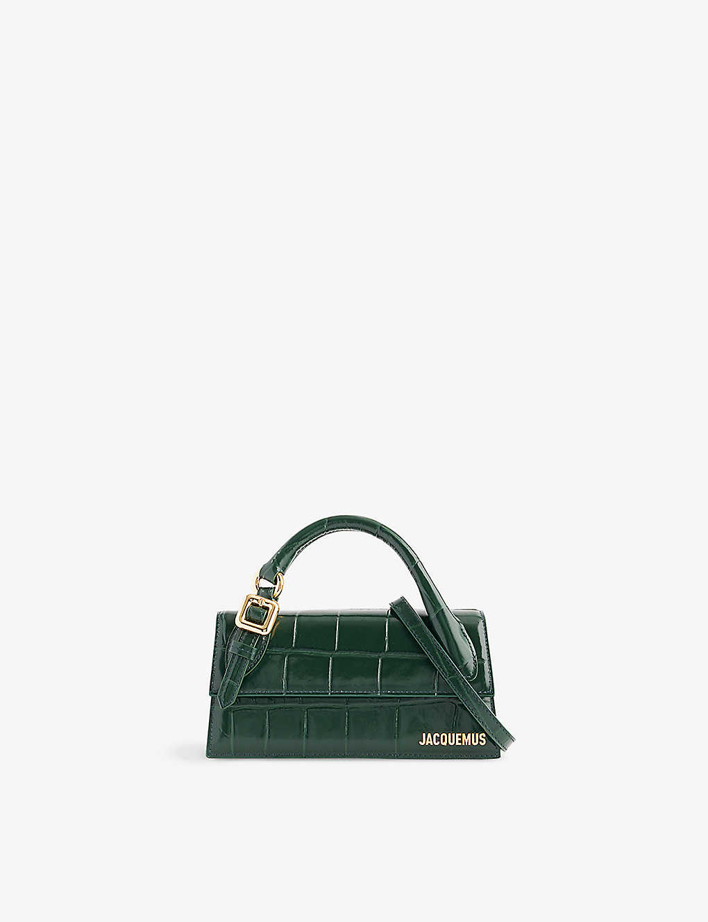 Jacquemus Le Chiquito Long Croc-effect Leather Top-handle Bag In Dark Green