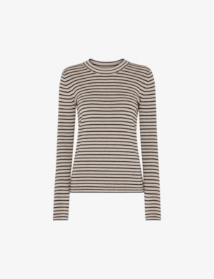Whistles Womens Black Striped Round-neck Cotton-blend Knitted Jumper