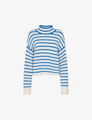 Whistles Stripe Rib Detail Funnel Knit Sweater In Multi-coloured