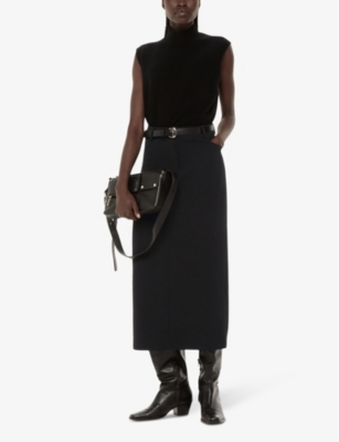 Shop Whistles Women's Black Abigail Tailored Recycled-polyester Midi Skirt