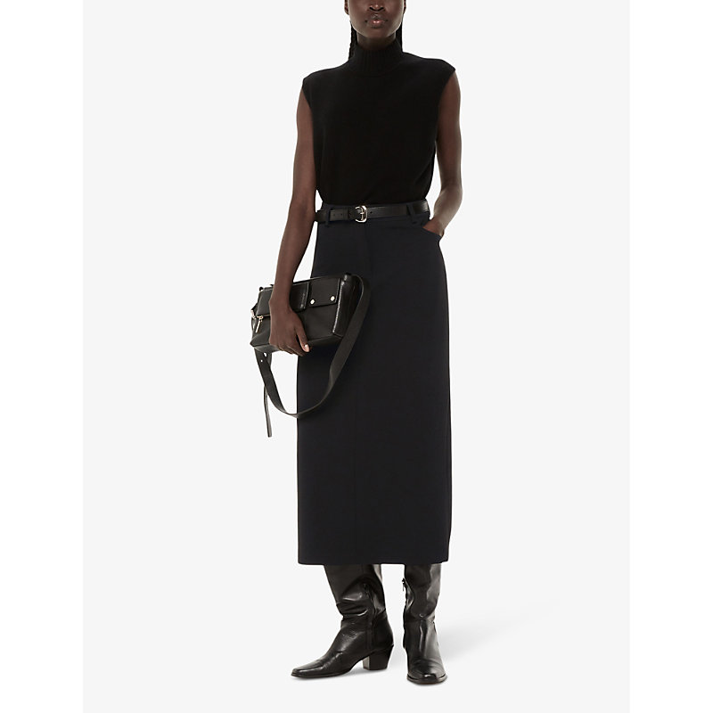 Shop Whistles Women's Black Abigail Tailored Recycled-polyester Midi Skirt