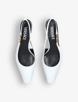 Versace Womens White Medusa 40 Leather Slingback Courts In White