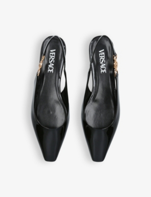 Shop Versace Women's Black Medusa Patent-leather Slingback Flats