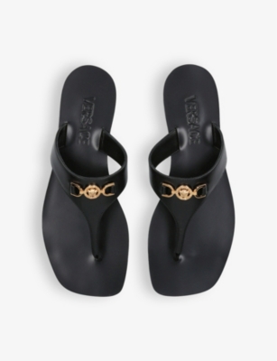 Shop Versace Women's Black Medusa Gold-tone Hardware Sliders