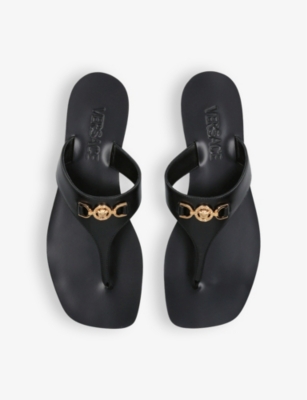 Versace Womens Black Medusa Gold-tone Hardware Sliders In Black