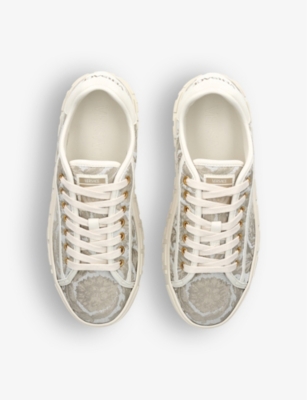 Shop Versace Baroque Graphic-pattern Canvas Low-top Trainers In Beige