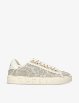 Versace Womens Beige Baroque Graphic-pattern Canvas Low-top Trainers
